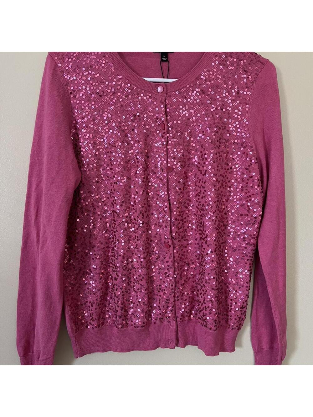 NWT Talbots Pink Sequin Cardigan Sweater Size Medium